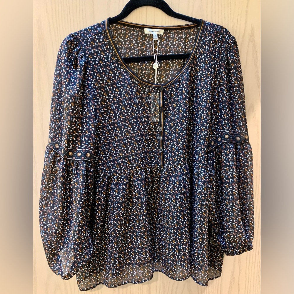 Max Studio Speciality Products Balloon Sleeve Ruffle Blouse Size Large